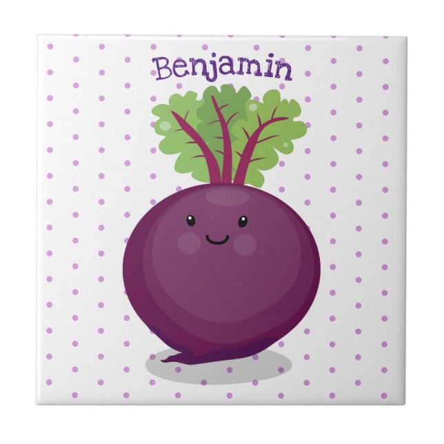 Cute happy beet root kitchen cartoon illustration tile (Front)