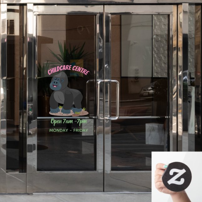Cute happy big gorilla cartoon illustration (Office Door)
