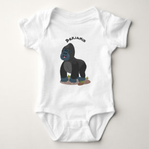 Cute happy big gorilla cartoon illustration baby bodysuit