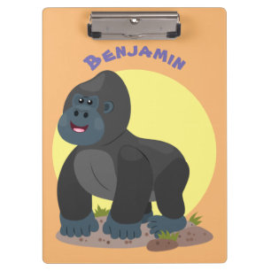 Cute happy big gorilla cartoon illustration clipboard