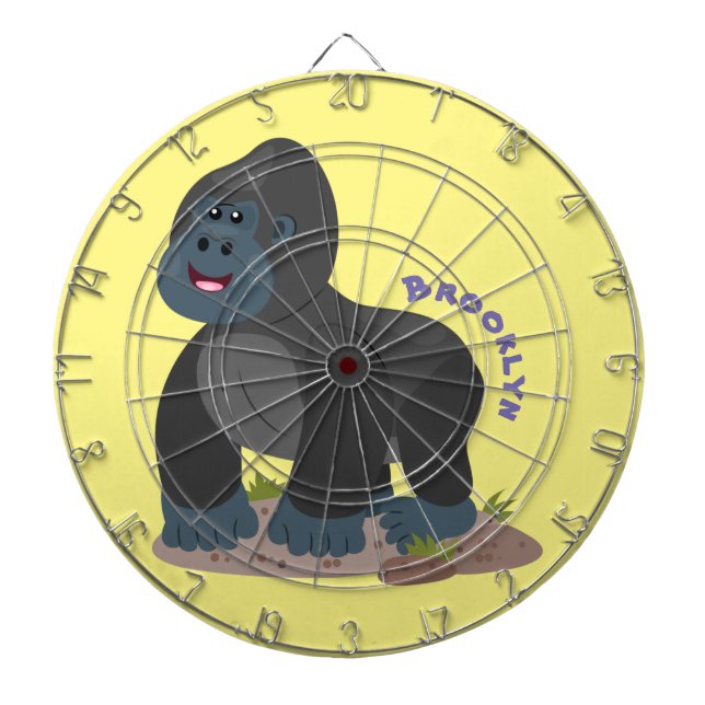 Cute happy big gorilla cartoon illustration dartboard (Front)