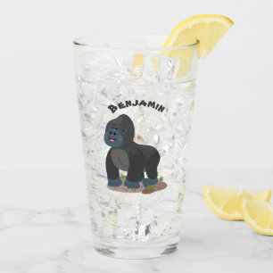 Cute happy big gorilla cartoon illustration glass