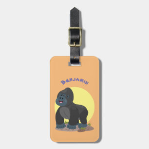 Cute happy big gorilla cartoon illustration luggage tag