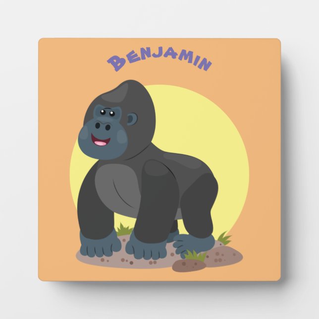 Cute happy big gorilla cartoon illustration plaque (Front)