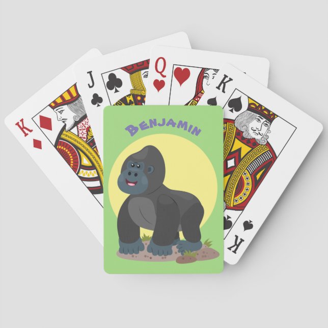 Cute happy big gorilla cartoon illustration playing cards (Back)