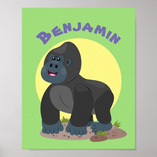 Cute happy big gorilla cartoon illustration poster (Front)