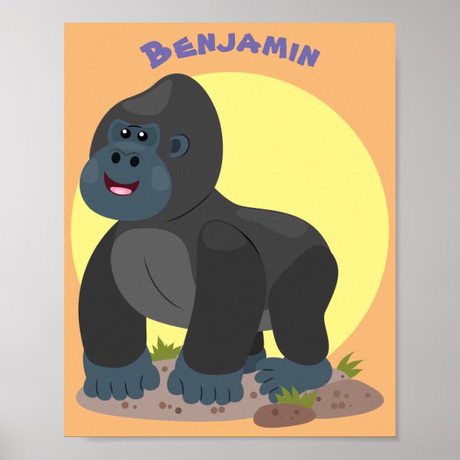 Cute happy big gorilla cartoon illustration poster (Front)