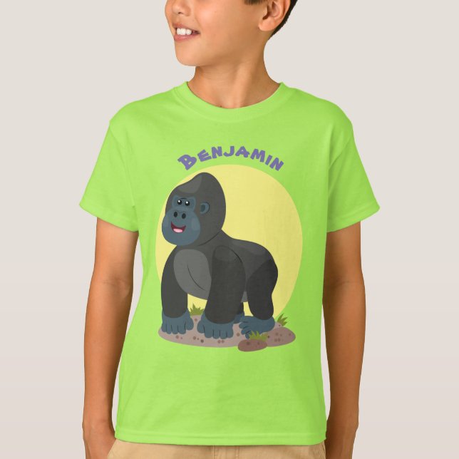 Cute happy big gorilla cartoon illustration T-Shirt (Front)
