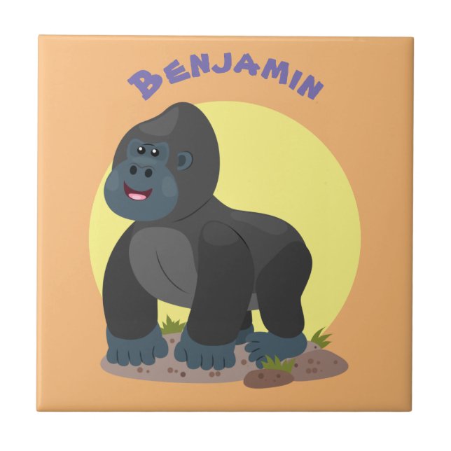 Cute happy big gorilla cartoon illustration tile (Front)
