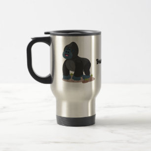 Cute happy big gorilla cartoon illustration travel mug