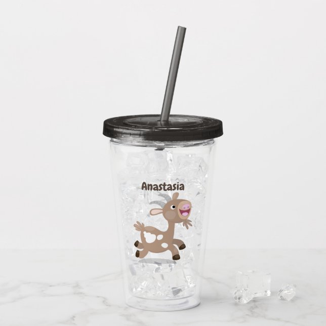 Cute happy billy goat cartoon acrylic tumbler (Back Ice)