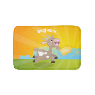 Cute happy billy goat cartoon bath mat