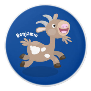 Cute happy billy goat cartoon ceramic knob