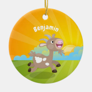 Cute happy billy goat cartoon ceramic tree decoration