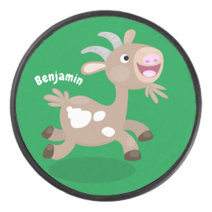 Cute happy billy goat cartoon hockey puck