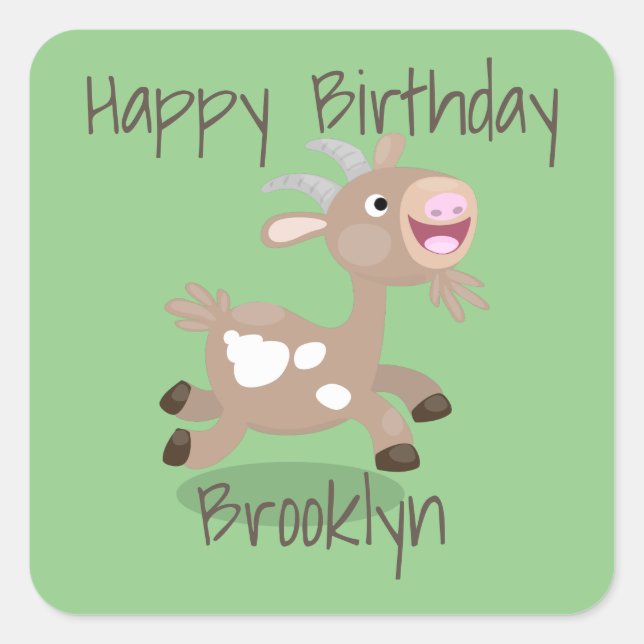 Cute happy billy goat cartoon illustration square  square sticker (Front)