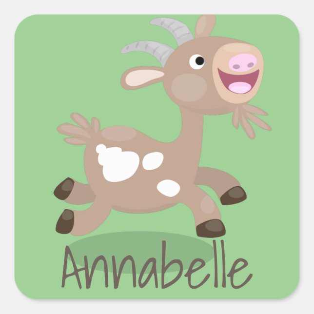 Cute happy billy goat cartoon illustration square sticker (Front)