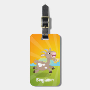 Cute happy billy goat cartoon luggage tag