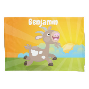 Cute happy billy goat cartoon pillowcase