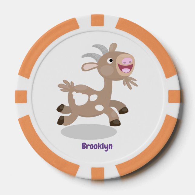 Cute happy billy goat cartoon poker chips (Front)