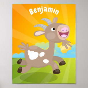 Cute happy billy goat cartoon poster