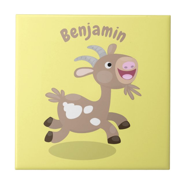 Cute happy billy goat cartoon tile (Front)