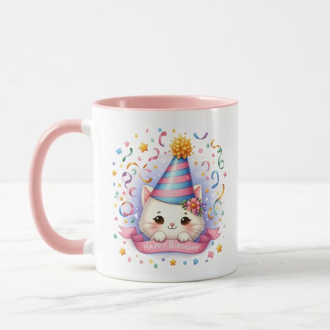 Cute Happy Birthday add name cat Mug (Left)
