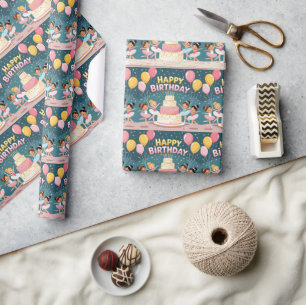 Cute Happy Birthday ballerina theme Wrapping Paper