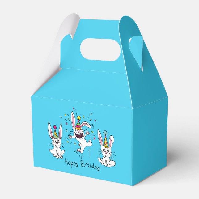 Cute Happy Birthday Bunny Rabbits Kids Favour Box (Front Side)