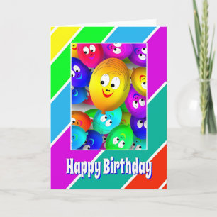 Cute Happy Birthday Card with Happy Face Balloons