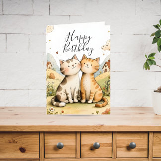Cute Happy Birthday Cat Holiday Card
