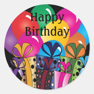 Cute Happy  Birthday | Colourful Balloons & Gifts Classic Round Sticker