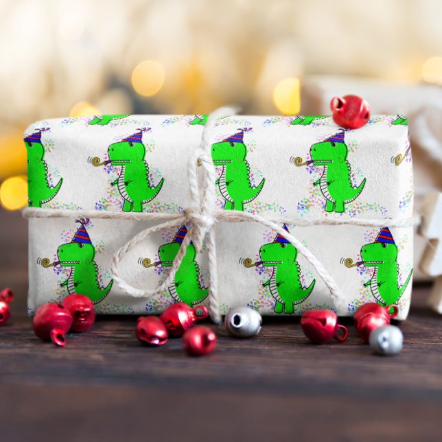 Cute Happy Birthday Dinosaur Confetti Wrapping Paper (Creator Uploaded)