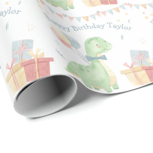 Cute Happy Birthday Dinosaur Party Wrapping Paper