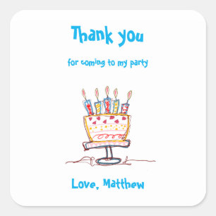  Cute Happy Birthday Doodle Cake Thank You Square Sticker