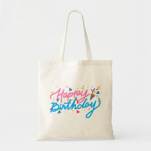 Cute happy birthday doodle font tote bag