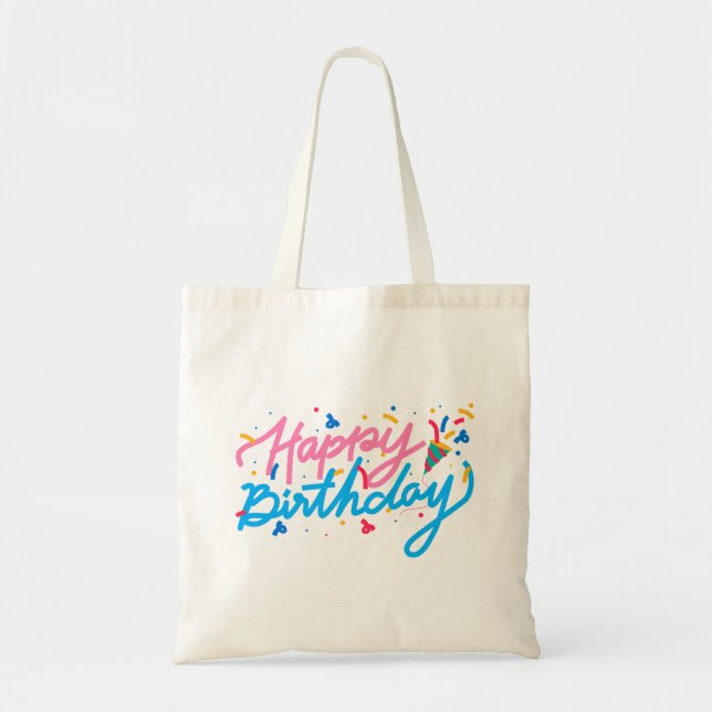 Cute happy birthday doodle font tote bag (Front)