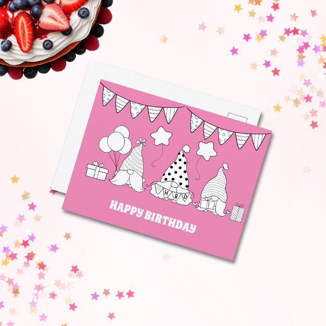 Cute Happy Birthday Gnome Stamp Postcard (Cute Happy Birthday Gnome Stamp Postcard)