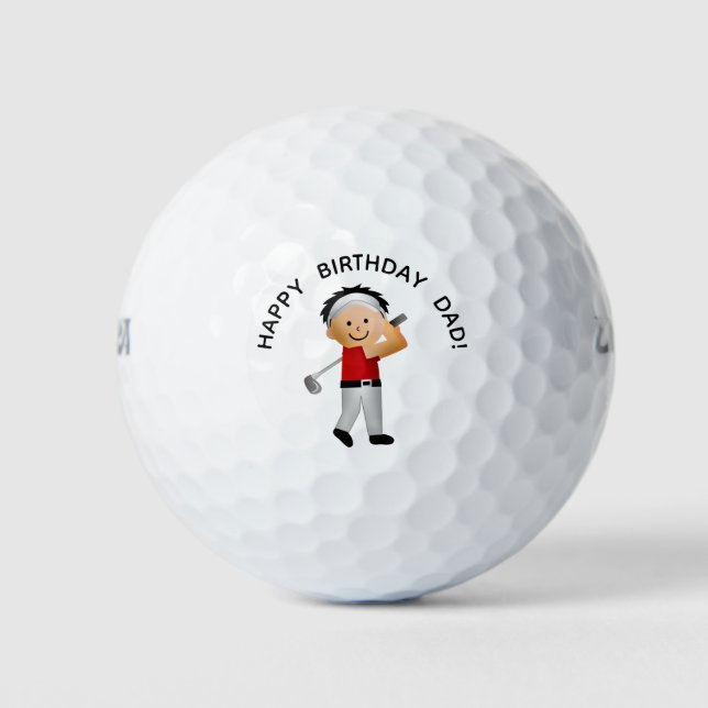 Cute Happy Birthday Golfer Dad Golf Balls (Front)