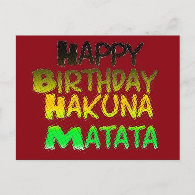 Cute Happy Birthday Hakunamatata Inspirational Art Postcard (Front)