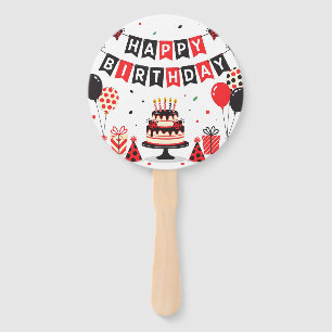 Cute Happy Birthday ladybug theme Hand Fan