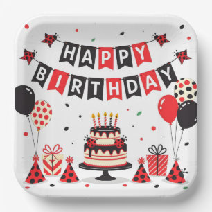 Cute Happy Birthday ladybug theme Paper Plate