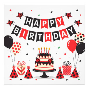 Cute Happy Birthday ladybug theme Photo Print