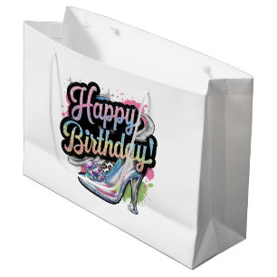 Cute Happy Birthday lady's party Large Gift Bag