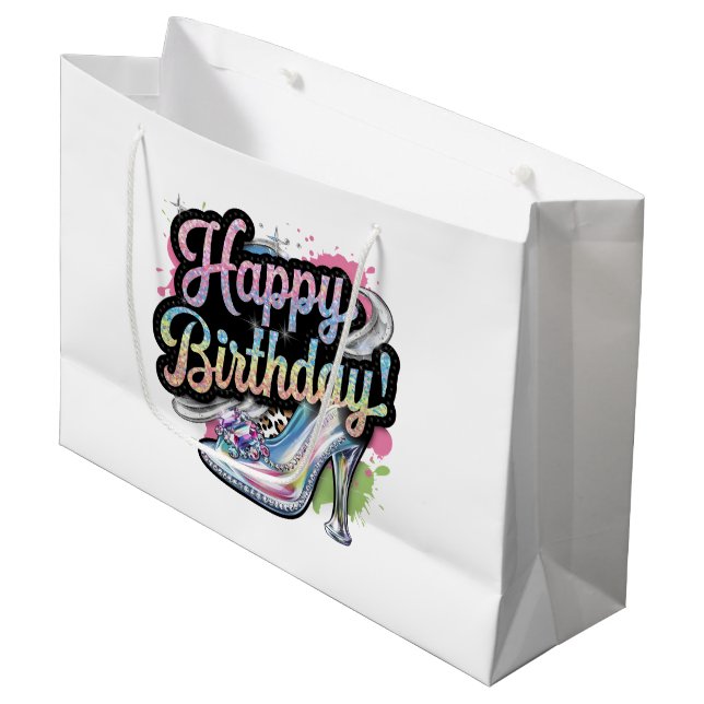 Cute Happy Birthday lady's party  Large Gift Bag (Front Angled)
