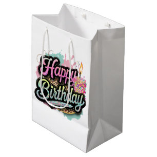 Cute Happy Birthday lady's party Medium Gift Bag