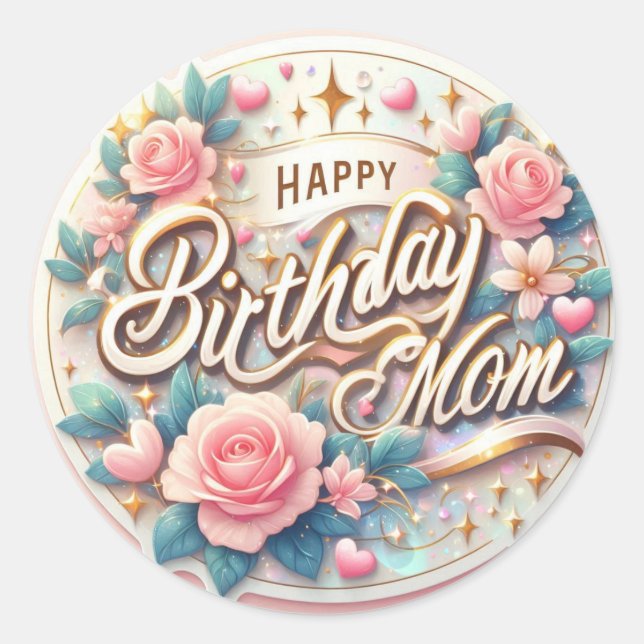 Cute Happy Birthday Mum Sticker (Front)