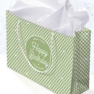 Cute Happy Birthday Name Any Age Green Modern Large Gift Bag