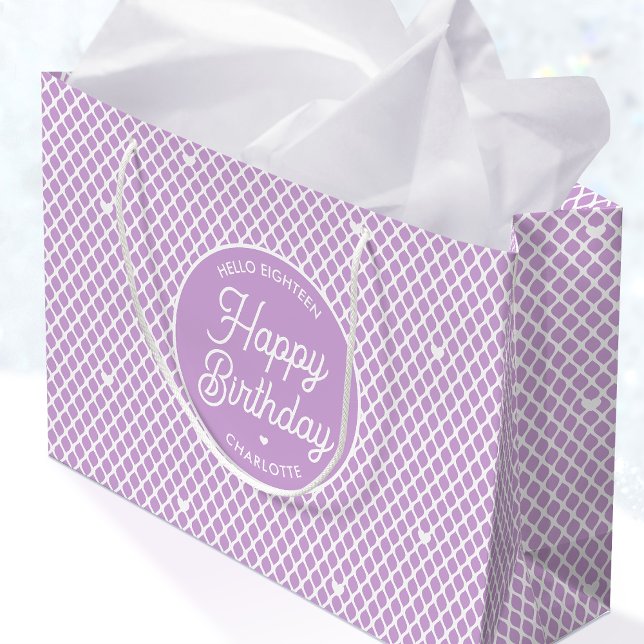 Cute Happy Birthday Name Any Age Pretty Purple Large Gift Bag (Creator Uploaded)