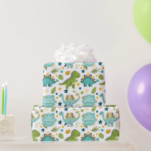 Cute Happy Birthday Name Jurassic T Rex Dinosaur  Wrapping Paper